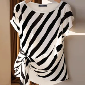 ZANZEA 2025 Korean Striped Printed Tops Fashion Short Sleeve Blouse Holiday Summer HolidayLoose Belted Tunic Casual Simple Tops
