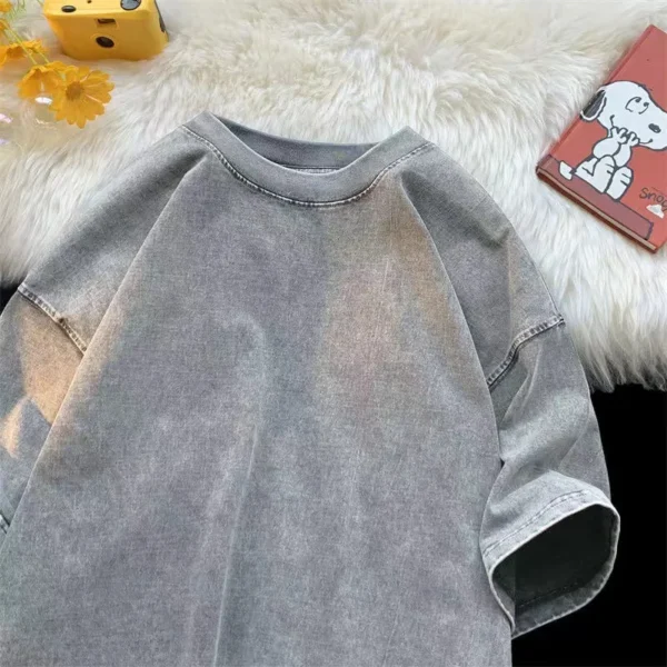 Quality Oversized Acid Washed Y2K T Shirt men Vintage T-shirts Streetwear Mineral Wash Tee Shirts boy Loose Luxury Brand Tops - 图片 6