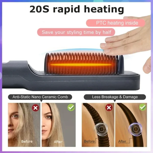 Electric Hot Comb Multifunctional Straight Hair Straightener Comb Negative Ion Anti-Scalding Styling Tool Straightening Brush - 图片 5