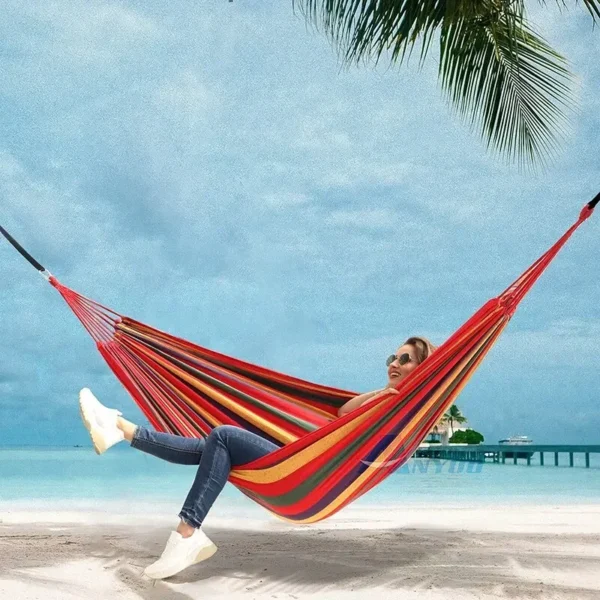 WESTTUNE Outdoor Canvas Hammock Camping Swing Hammock with Tree Ropes Load-bearing Up to 200kg Perfect for Garden Patio Backyard - 图片 2