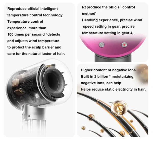 Leafless constant temperature hair dryer for personal hair care and styling; home professional hair style accessories kit (5+1) - 图片 5