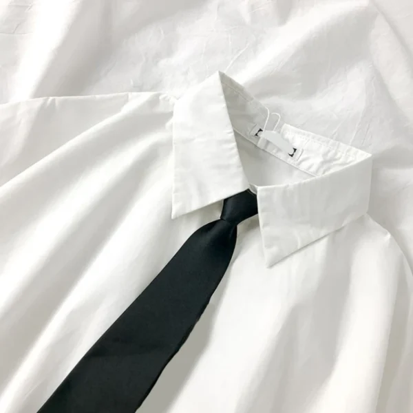White Shirts Women Fashion Black Tie Japan Style Preppy Students JK Girls Blouse Simple Solid Loose Summer Button Up Tops New - 图片 4