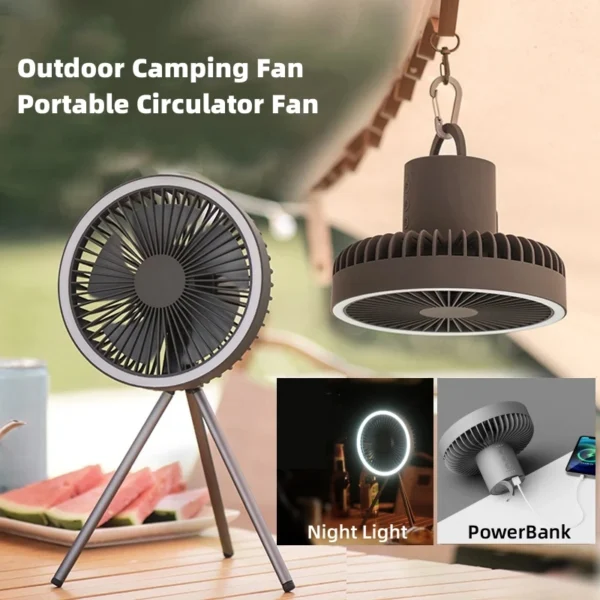 Camping Fan 10000mAh Rechargeable Desktop Portable Air Circulator Wireless Ceiling Electric Fan with Power Bank LED Light Tripod - 图片 2