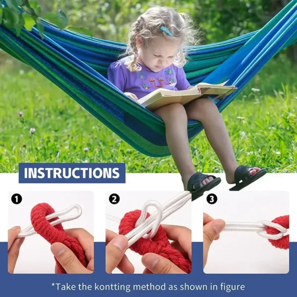 WESTTUNE Outdoor Canvas Hammock Camping Swing Hammock with Tree Ropes Load-bearing Up to 200kg Perfect for Garden Patio Backyard - 图片 6