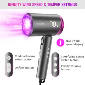 SEJOY Hair Dryers 1800W Professional Salon Hair Dryer Ionic Blow Dryer with Negative Nozzle
