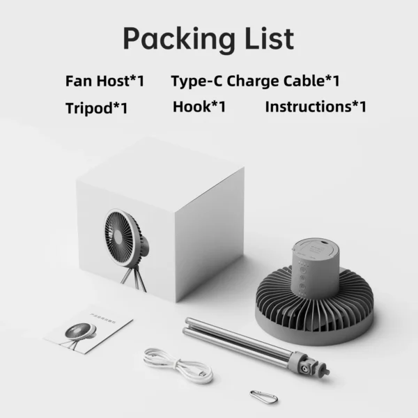 Camping Fan 10000mAh Rechargeable Desktop Portable Air Circulator Wireless Ceiling Electric Fan with Power Bank LED Light Tripod - 图片 6