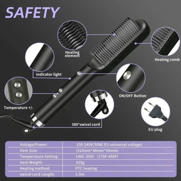Hair Straightener Professional Quick Heated Electric Hot Comb Hair Straightener Personal Care Multifunctional Hairstyle Brush - 图片 6