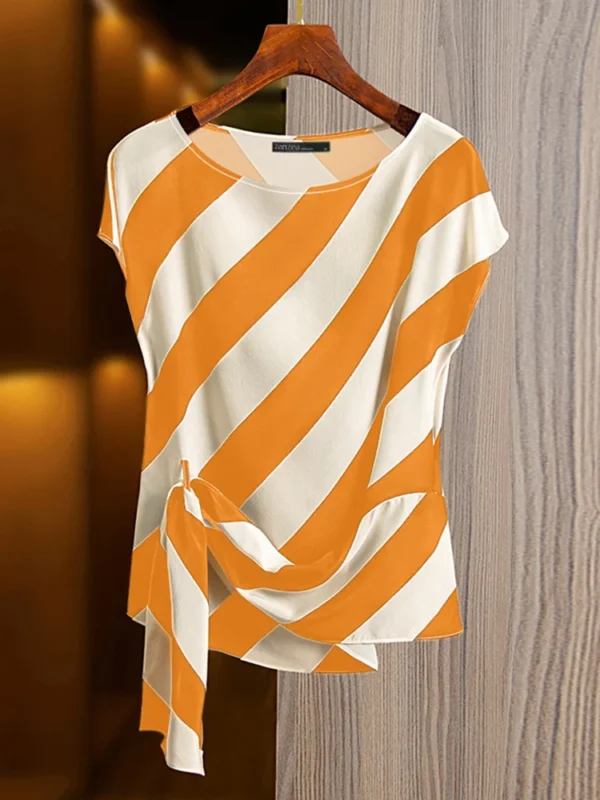 ZANZEA 2025 Korean Striped Printed Tops Fashion Short Sleeve Blouse Holiday Summer HolidayLoose Belted Tunic Casual Simple Tops - 图片 6