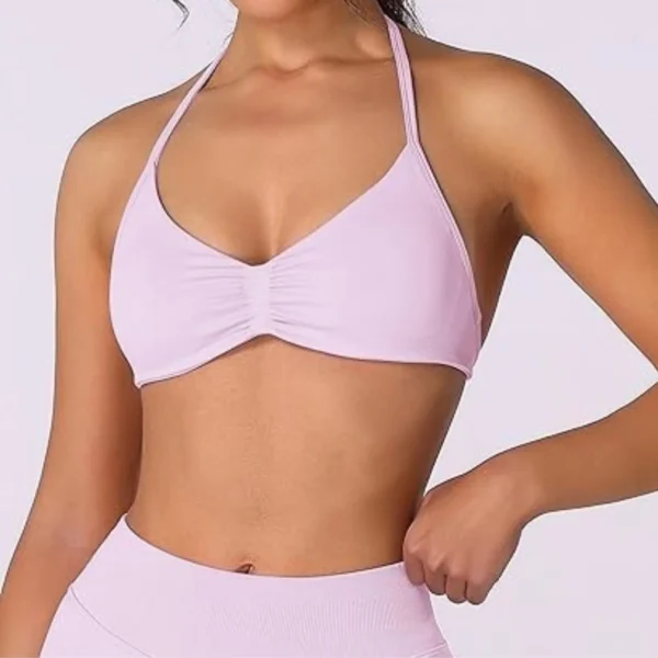 Strappy Bra Top Women High Support Thin Strap Halter Sport Seamless Bras Scrunch Workout Yoga Tank - 图片 2
