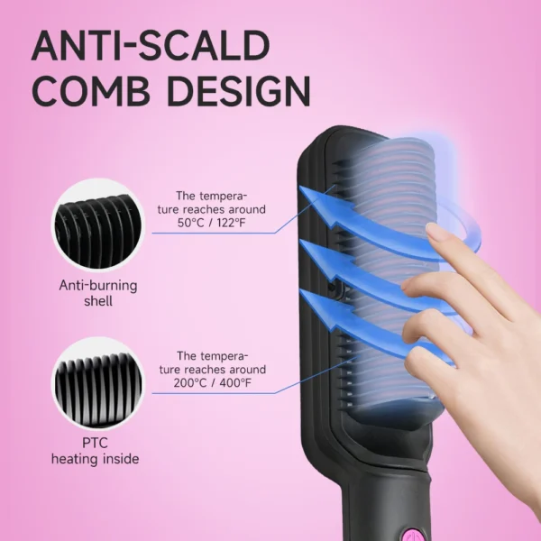 OUDIM Hair Straightener Brush with Six Temperature Settings, Ionic Hair Straightening Brush Flat Iron For Women, Anti-Scald Stra - 图片 2