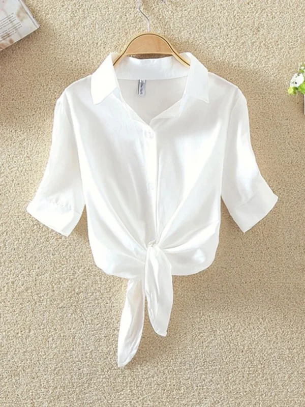 2025 New Womens Tops Fashion Women Summer Chiffon Blouse Short Sleeve Casual Shirt White Ropa Mujer Blusas Feminino - 图片 4