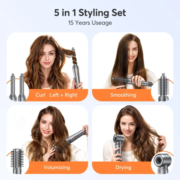 5 in 1 Hair Dryer,Multi Styling Tool,Straightener & 32mm Curling 300 Million Negative Ions Hair Care 1-3 Mins Quick Drying Gifts - 图片 2