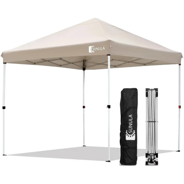 10x10 Pop Up Canopy Tent Instant Gazebo for Outside Camping Portable Outdoor Shading Shelter Easy Setup Beach Tent, Khaki