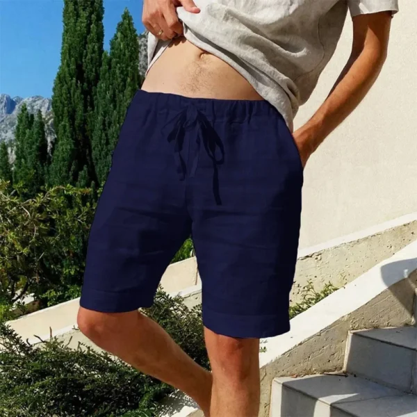 Summer New Men's Cotton Linen Breathable Shorts Hawaii Beach Pants Male Solid Color Trousers Loose Versatile Streetwear - 图片 2