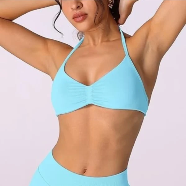 Strappy Bra Top Women High Support Thin Strap Halter Sport Seamless Bras Scrunch Workout Yoga Tank - 图片 6
