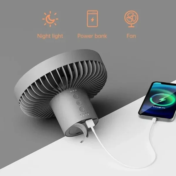 Camping Fan 10000mAh Rechargeable Desktop Portable Air Circulator Wireless Ceiling Electric Fan with Power Bank LED Light Tripod - 图片 5