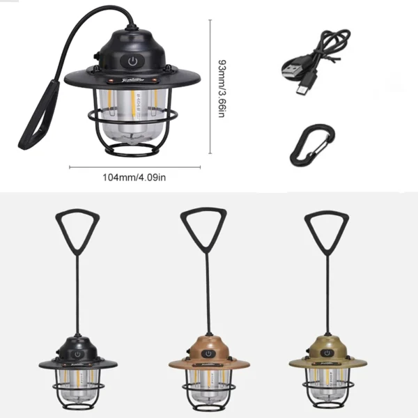 Portable Camping Lanterns Retro Hanging Tent Lamp Waterproof Dimmable Camping Light 1200mAh for Hiking Fishing Emergency Lantern - 图片 5