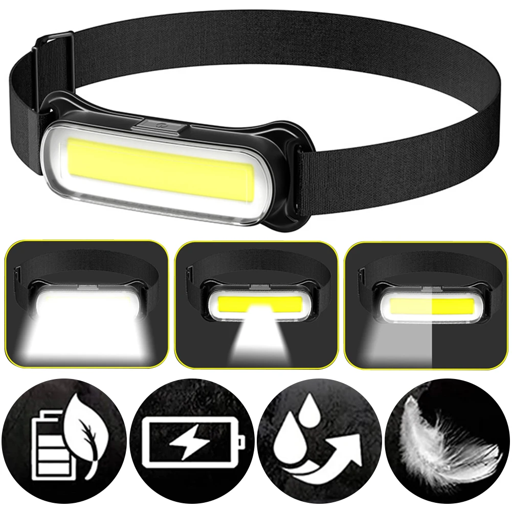 USB Rechargeable LED Headlamp Waterproof Flashlight Adjustable Headband Head Light for Outdoor Camping Running Cycling Fishing