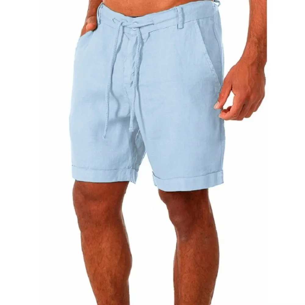 Summer New Men's Cotton Linen Short Pants Male Casual Lightweight Breathable Solid Color Sport Shorts Fashion Fitness Streetwear