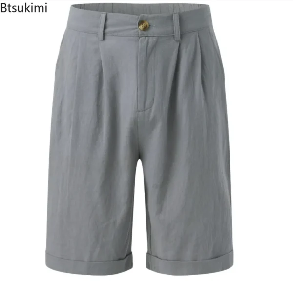 Summer Fashion Solid Cotton Linen Shorts for Men Breathable Pleated Loose Casual Straight Shorts Men Daily Versatile Short Pants - 图片 6