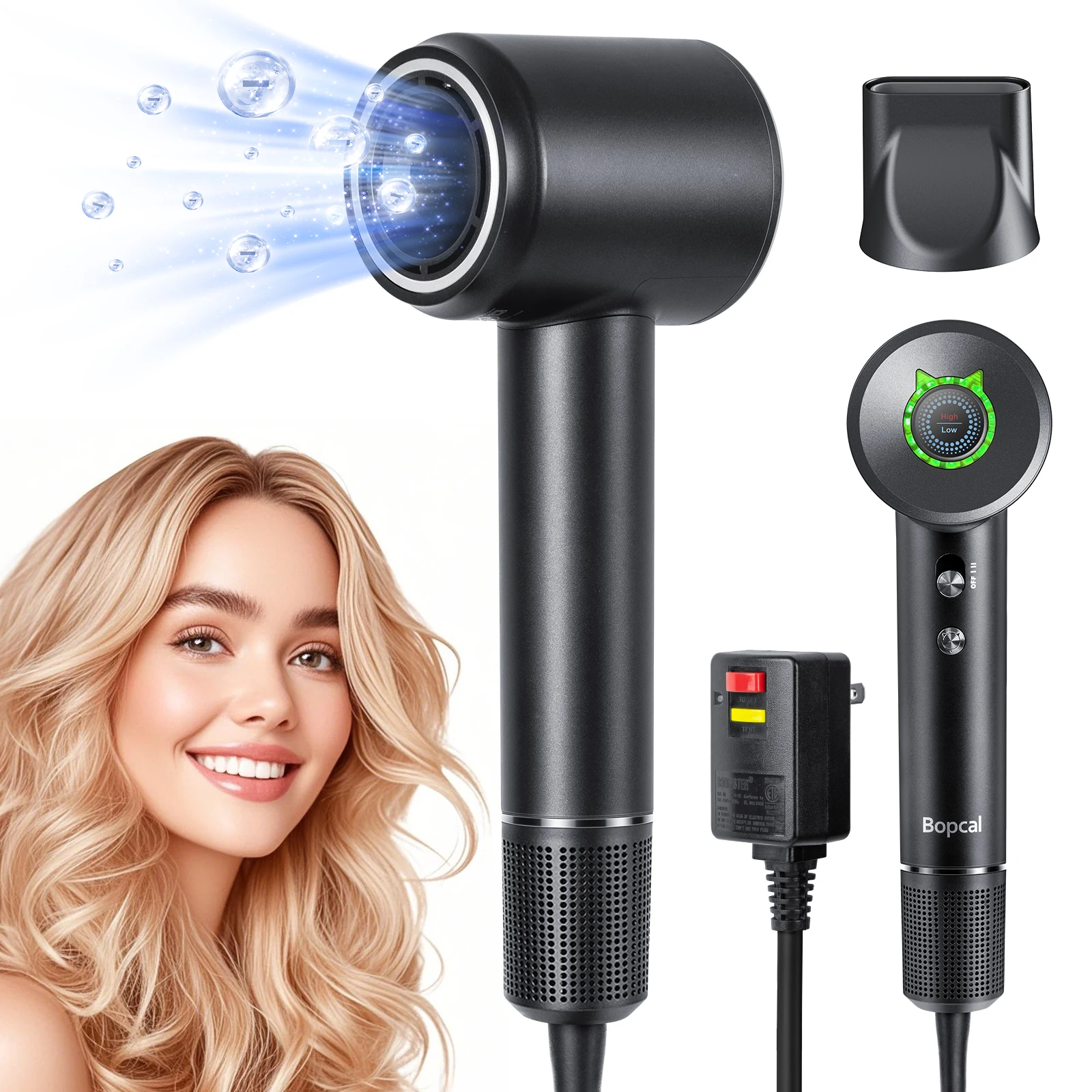 Bopcal Hair Dryer Professional Leafless Styling 36m/s 5x Quick Drying High Speed Blow Drier Hair Care 300 Million Negative Lon