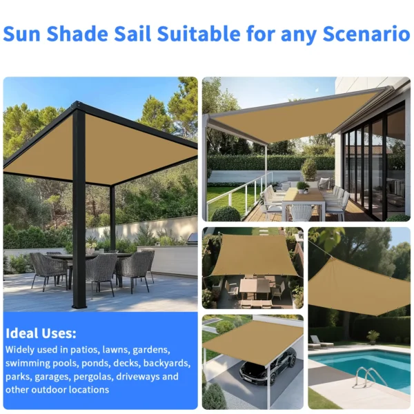 Waterproof Straight Edge Sun Shade Sail with Grommets Large Camping Canopy Awning Patio Outdoor Sunshade Protection Patio Tents - 图片 5