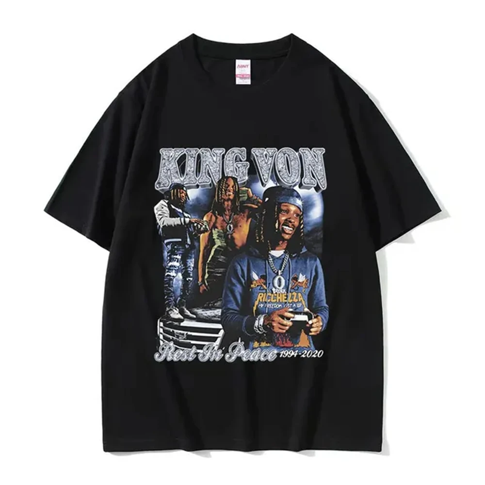 Rapper K-King Von Graphic T Shirt Men's Hip Hop Gothic Fashion Short Sleeve T-shirts Oversized Cotton T-shirt Streetwear 80312
