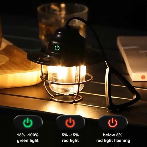 Portable Camping Lanterns Retro Hanging Tent Lamp Waterproof Dimmable Camping Light 1200mAh for Hiking Fishing Emergency Lantern - 图片 3