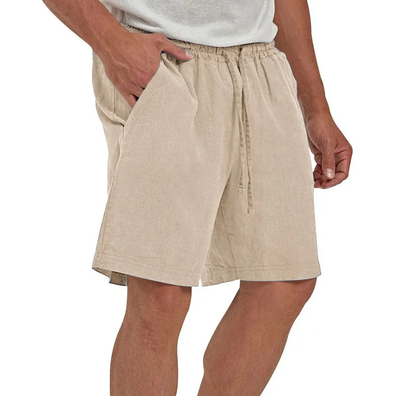 Mens Cotton Linen Shorts Casual Loose Fit Hawaiian Beach Style Short Pants Summer Breathable Lightweight Shorts Cozy Streetwear