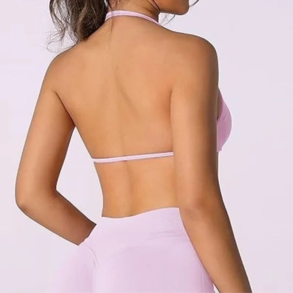 Strappy Bra Top Women High Support Thin Strap Halter Sport Seamless Bras Scrunch Workout Yoga Tank - 图片 3
