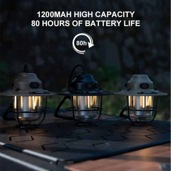 Portable Camping Lanterns Retro Hanging Tent Lamp Waterproof Dimmable Camping Light 1200mAh for Hiking Fishing Emergency Lantern - 图片 2
