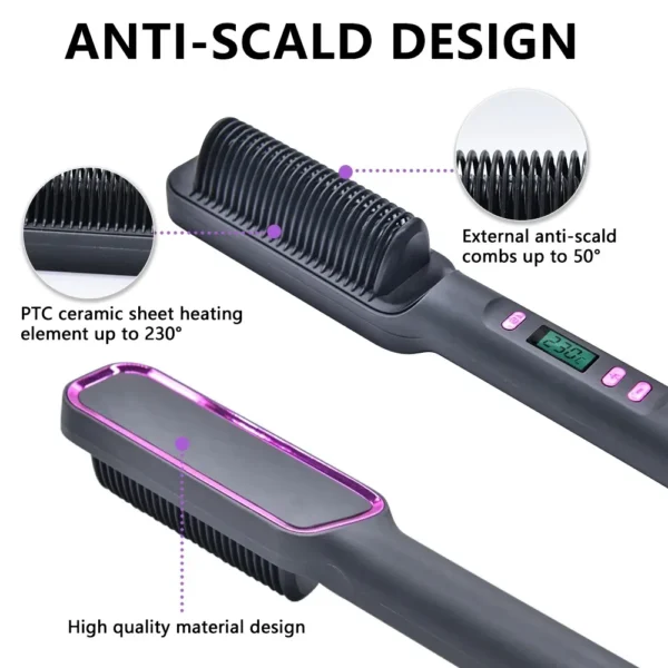 Electric Hot Comb Multifunctional Straight Hair Straightener Comb Negative Ion Anti-Scalding Styling Tool Straightening Brush - 图片 2