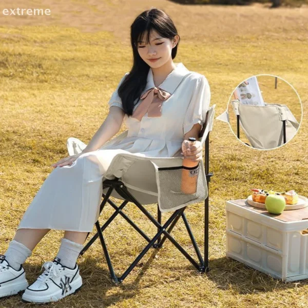 1 Pc Outdoor Folding Chair Moon Chair Picnic Chair Easy Carry Camping Folding Chair Easy To Install Lightweight Stable Chair - 图片 2