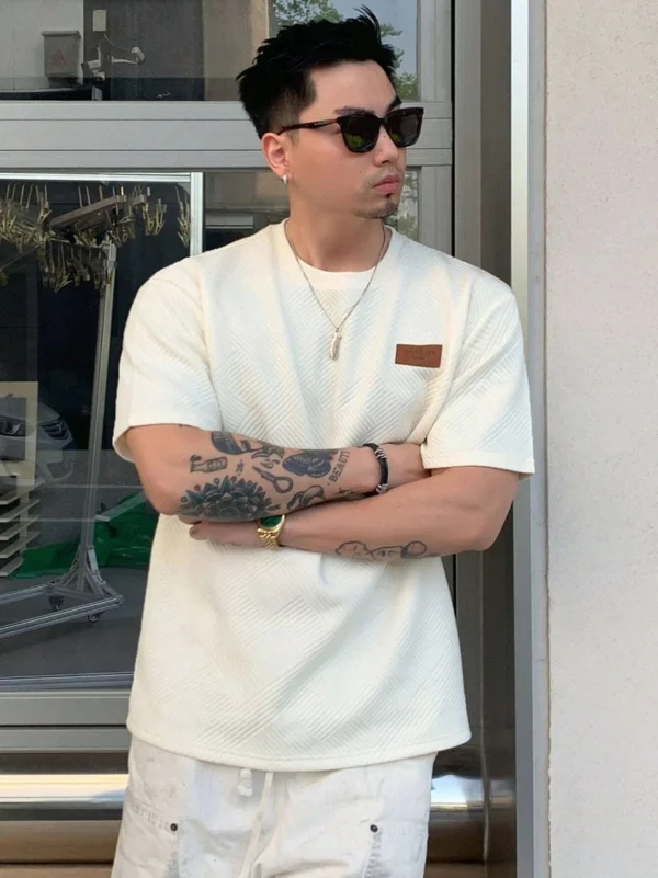 Men's Simple & Stylish Casual Jacquard Round-Neck T-Shirt - 图片 3