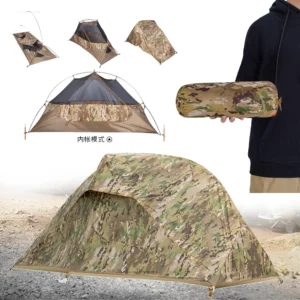 Tactical Rainproof Double-Layer Tent Airsoft Single Ultra-Lightweight Portable Camping Mountaineering Tent for Outdoor Hunting