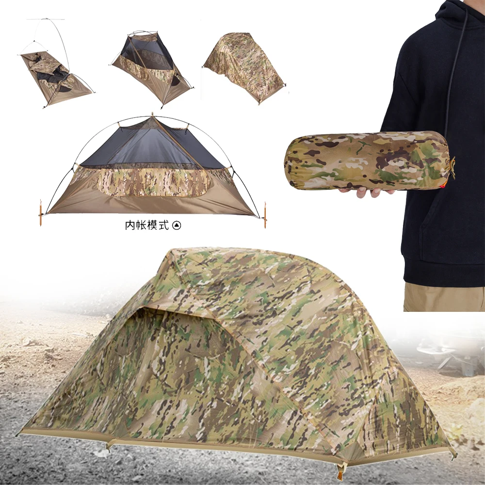 Tactical Rainproof Double-Layer Tent Airsoft Single Ultra-Lightweight Portable Camping Mountaineering Tent for Outdoor Hunting
