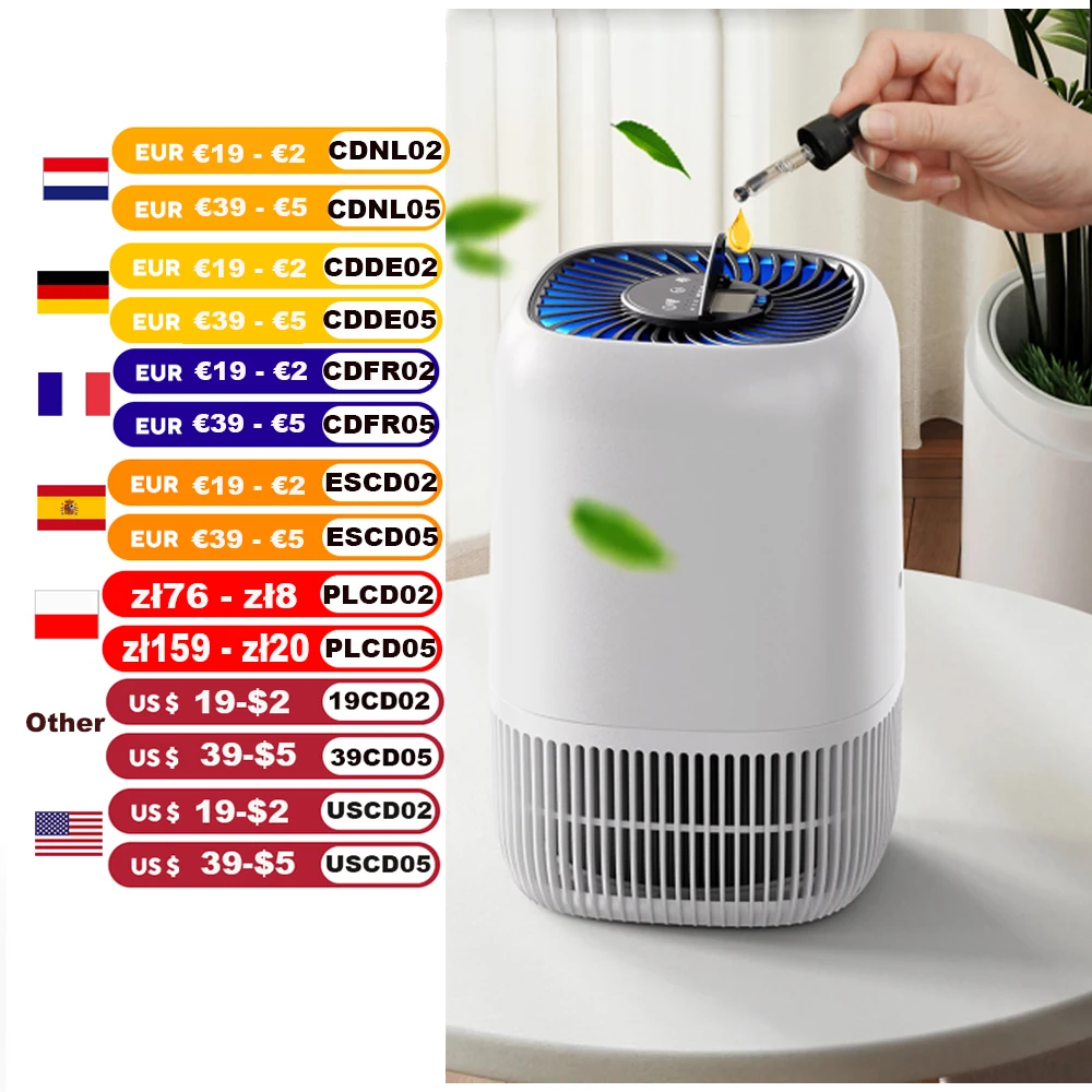 Air Purifiers for Bedroom Home, Air Filter Cleaner with Fragrance Sponge, HEPA Filter for Smoke, Allergies, Pollen, Pet Timer