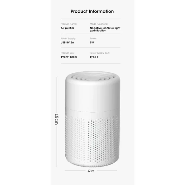 Desktop Air Purifier HEPA Filtered Air Purified Air with Fragrance Negative Ion Purifier with Aromatherapy function - 图片 5