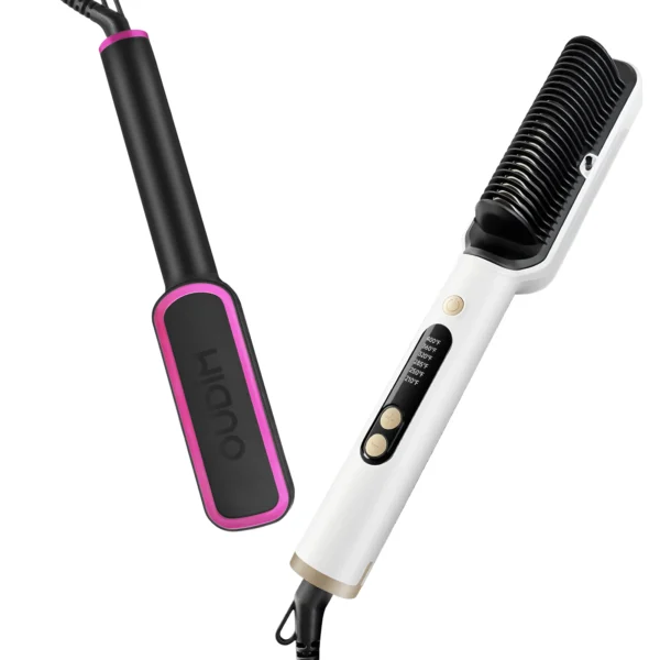 OUDIM Hair Straightener Brush with Six Temperature Settings, Ionic Hair Straightening Brush Flat Iron For Women, Anti-Scald Stra - 图片 5
