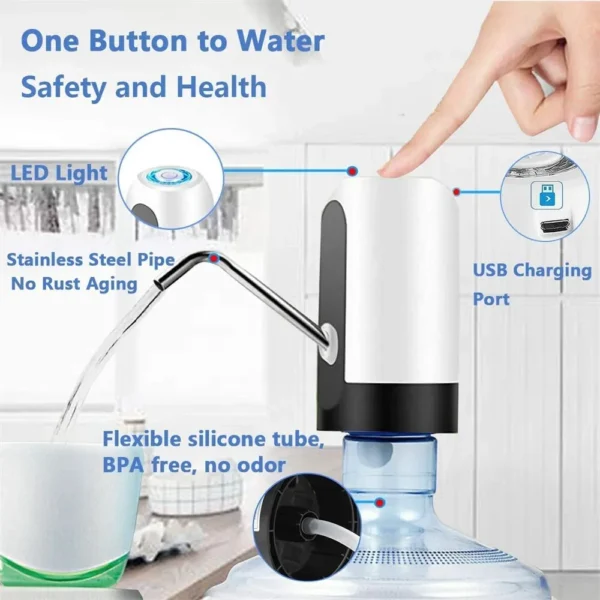 Usb Charge Portable Water Dispenser Electric Pump For 5 Gallon Bottle With Extension Hose Barreled Tools - 图片 3