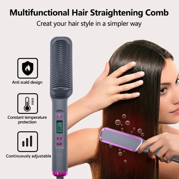 Electric Hot Comb Multifunctional Straight Hair Straightener Comb Negative Ion Anti-Scalding Styling Tool Straightening Brush - 图片 4