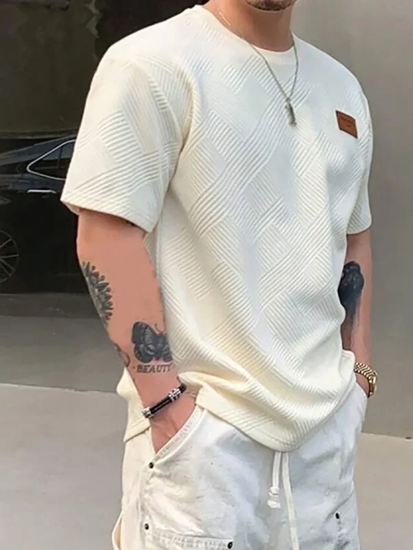 Men's Simple & Stylish Casual Jacquard Round-Neck T-Shirt - 图片 4