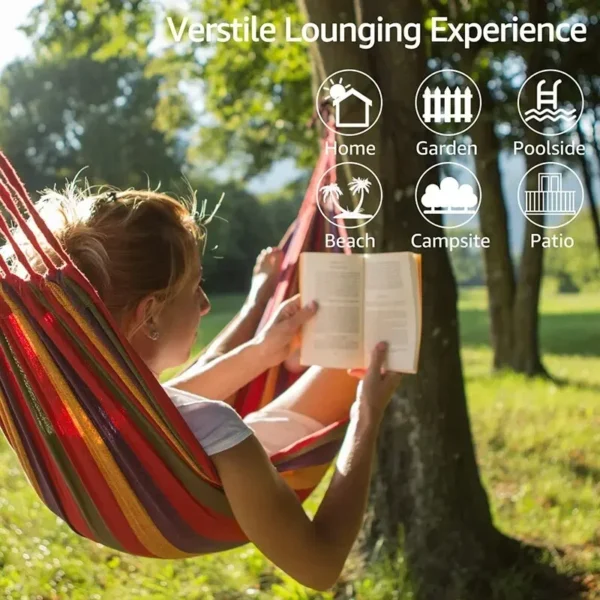 WESTTUNE Outdoor Canvas Hammock Camping Swing Hammock with Tree Ropes Load-bearing Up to 200kg Perfect for Garden Patio Backyard - 图片 4