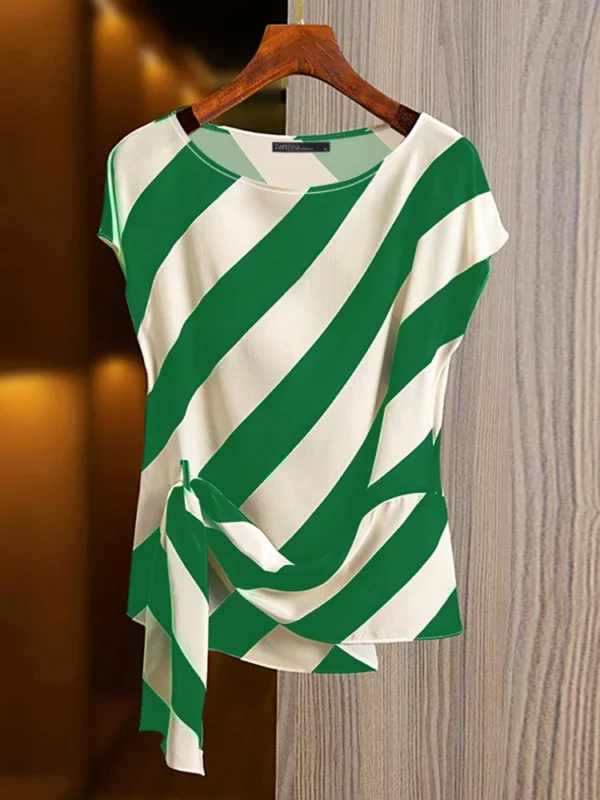 ZANZEA 2025 Korean Striped Printed Tops Fashion Short Sleeve Blouse Holiday Summer HolidayLoose Belted Tunic Casual Simple Tops - 图片 5