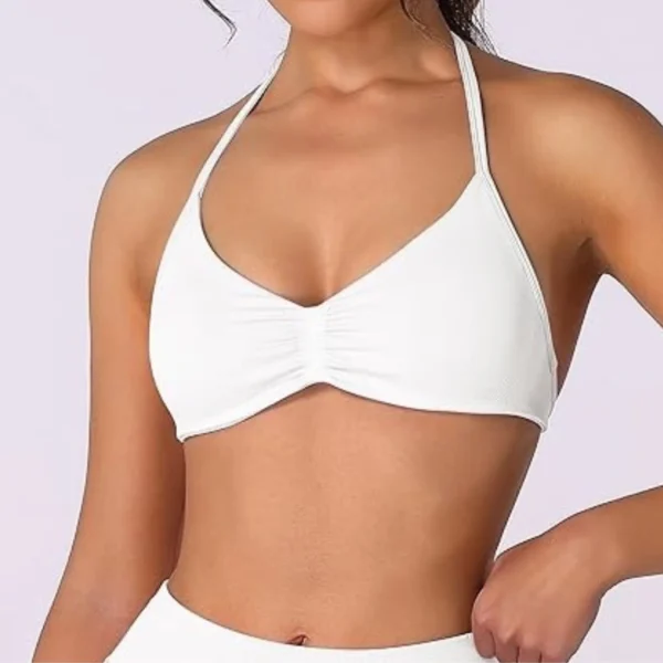 Strappy Bra Top Women High Support Thin Strap Halter Sport Seamless Bras Scrunch Workout Yoga Tank - 图片 4