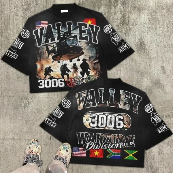 Street style retro t-shirt oversized t-shirt Harajuku Gothic war pattern t-shirt short sleeved 3D printed top