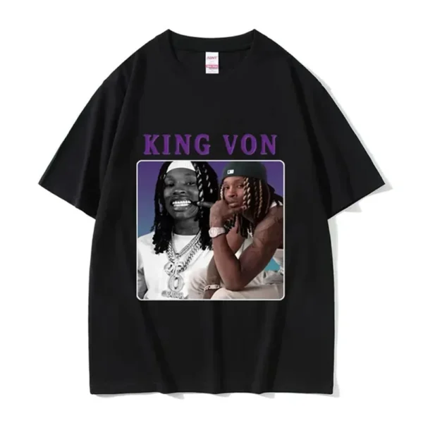 Rapper K-King Von Graphic T Shirt Men's Hip Hop Gothic Fashion Short Sleeve T-shirts Oversized Cotton T-shirt Streetwear 80312 - 图片 3