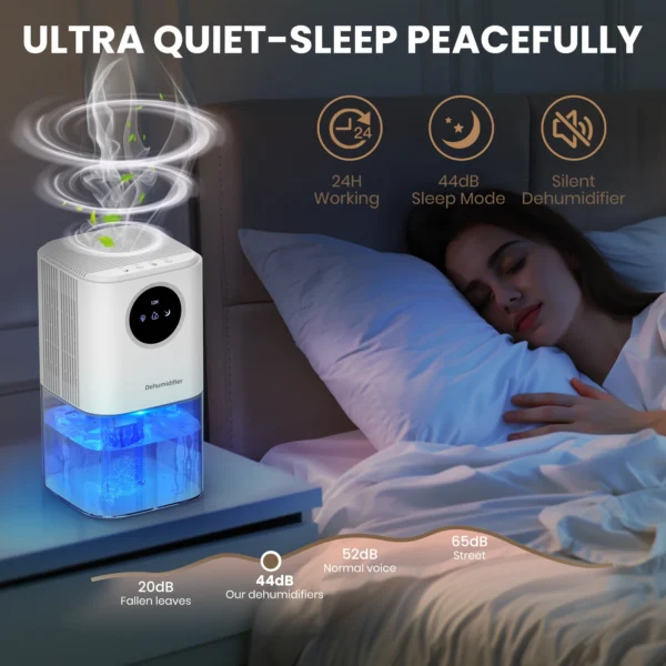 Portable Dehumidifier With 35 Ounces Capacity, Silent Operation, With Romantic Colorful Lights, Timer Switch - 图片 5