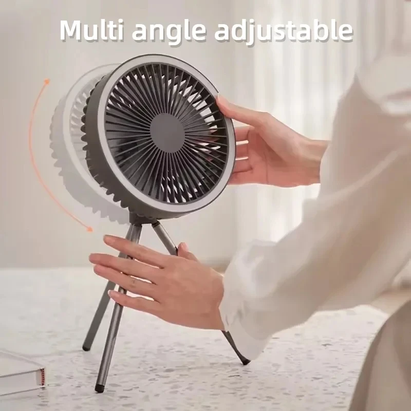 Camping Fan 10000mAh Rechargeable Desktop Portable Air Circulator Wireless Ceiling Electric Fan with Power Bank LED Light Tripod