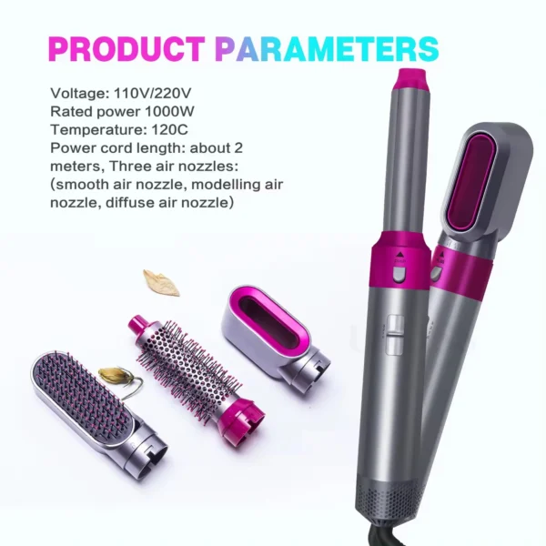 Hair Dryer 5-In-1 Electric Hair Comb Negative Ion Straight Curler Brush Blow Dryer Air Comb Removable Brush Kit Tool - 图片 5